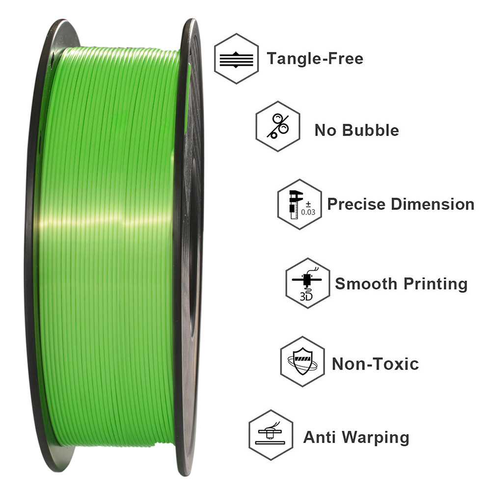 מדפסת 3D Makibes 1Kg Silk PLA Filament 1.75mm 2.2LBS לכל סליל חומר הדפסה 3D - ירוק