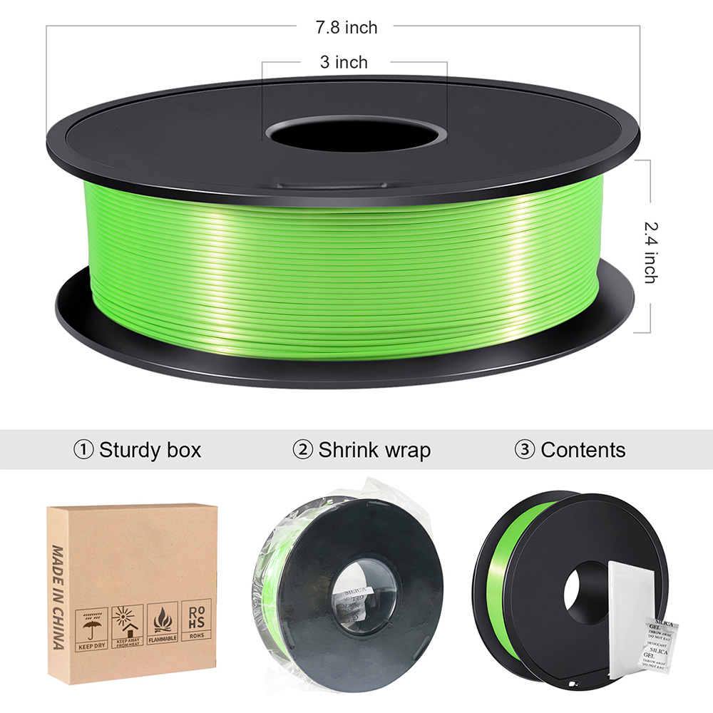 Makibes Impresora 3D 1Kg Filamento de seda PLA 1.75 mm 2.2 libras por carrete Material de impresión 3D - Verde