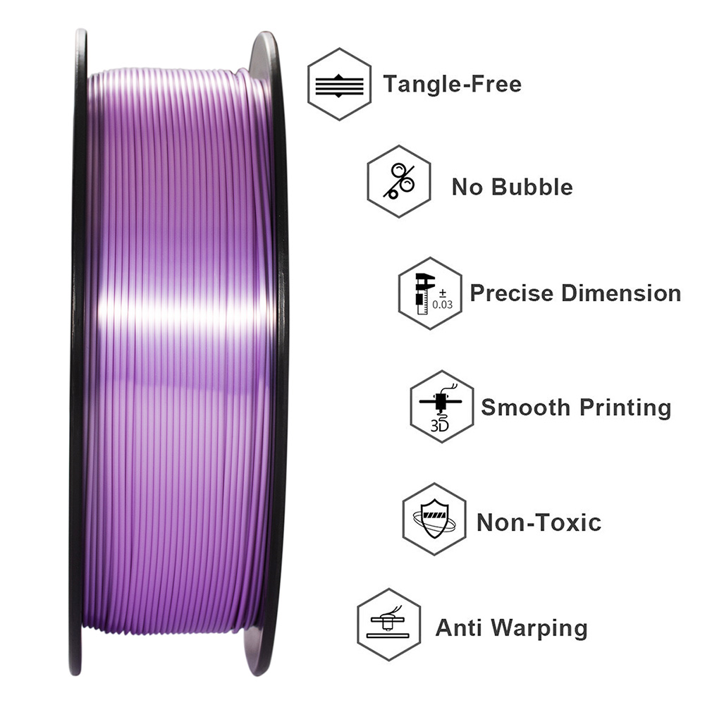 Makibes 3D Printer 1Kg Silk PLA Filament 1.75mm 2.2LBS per spool 3D Printing Material - Purple