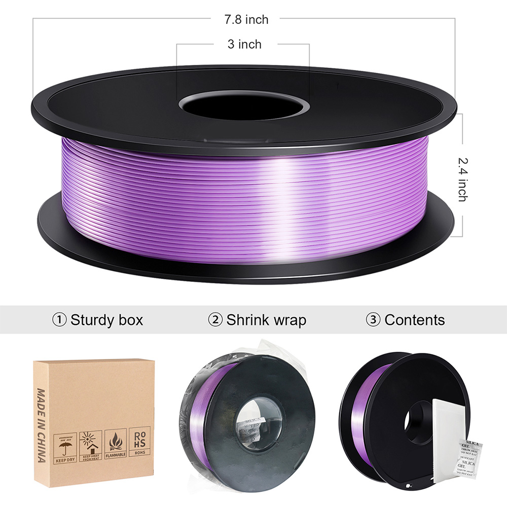 Makibes 3D Yazıcı 1Kg İpek PLA Filament makara başına 1.75mm 2.2LBS 3D Baskı Malzemesi - Mor