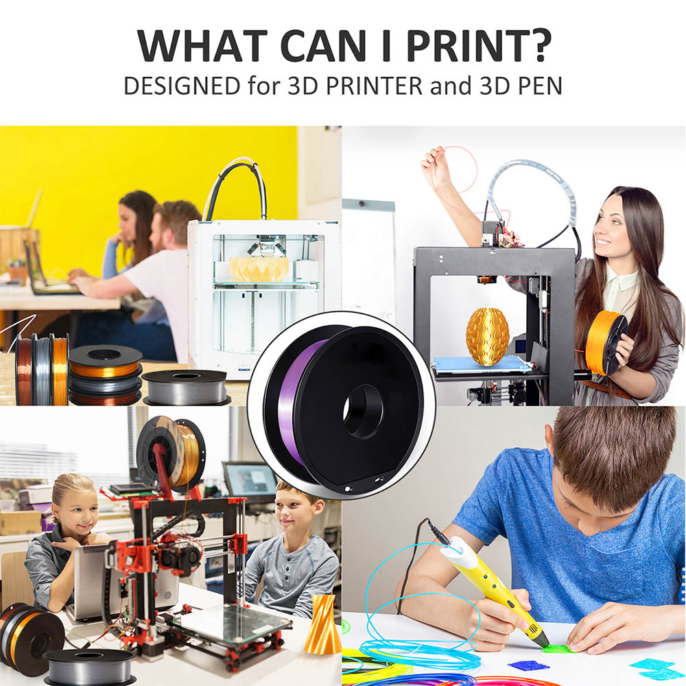 Impresora Makibes 3D 1Kg Filamento de seda PLA 1.75 mm 2.2 libras por carrete Material de impresión 3D - Púrpura