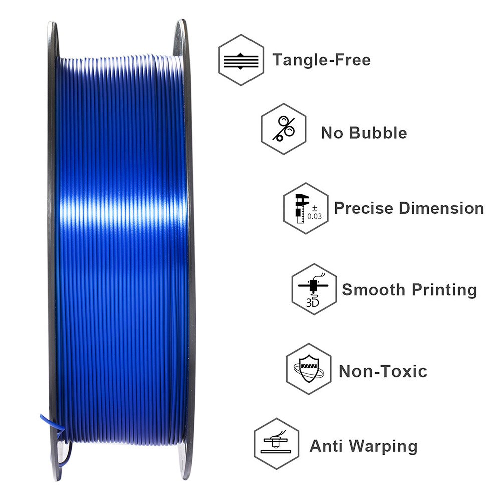 מדפסת 3D Makibes 1Kg Silk PLA Filament 1.75mm 2.2LBS לכל סליל חומר הדפסה 3D Royal - כחול