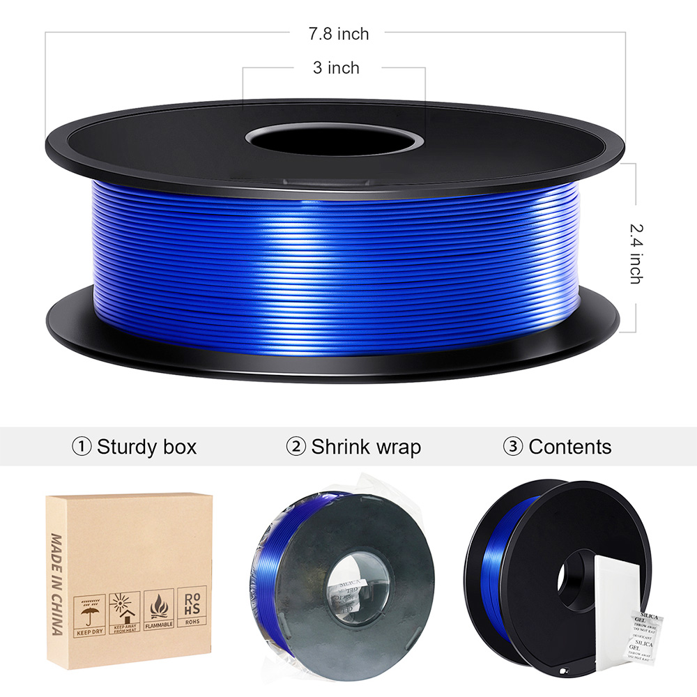 Makibes 3D Printer 1Kg Silk PLA Filament 1.75mm 2.2LBS per spool 3D Printing Material Royal - Blue