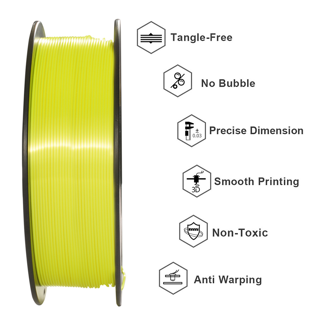 Makibes 3D Printer 1Kg Silk PLA Filament 1.75mm 2.2LBS per spool 3D Printing Material - Yellow