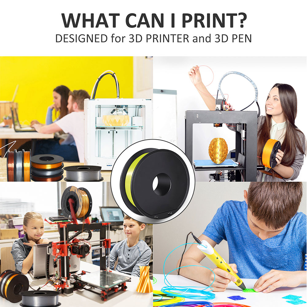 Impresora Makibes 3D 1Kg Filamento de seda PLA 1.75 mm 2.2 libras por carrete Material de impresión 3D - Amarillo