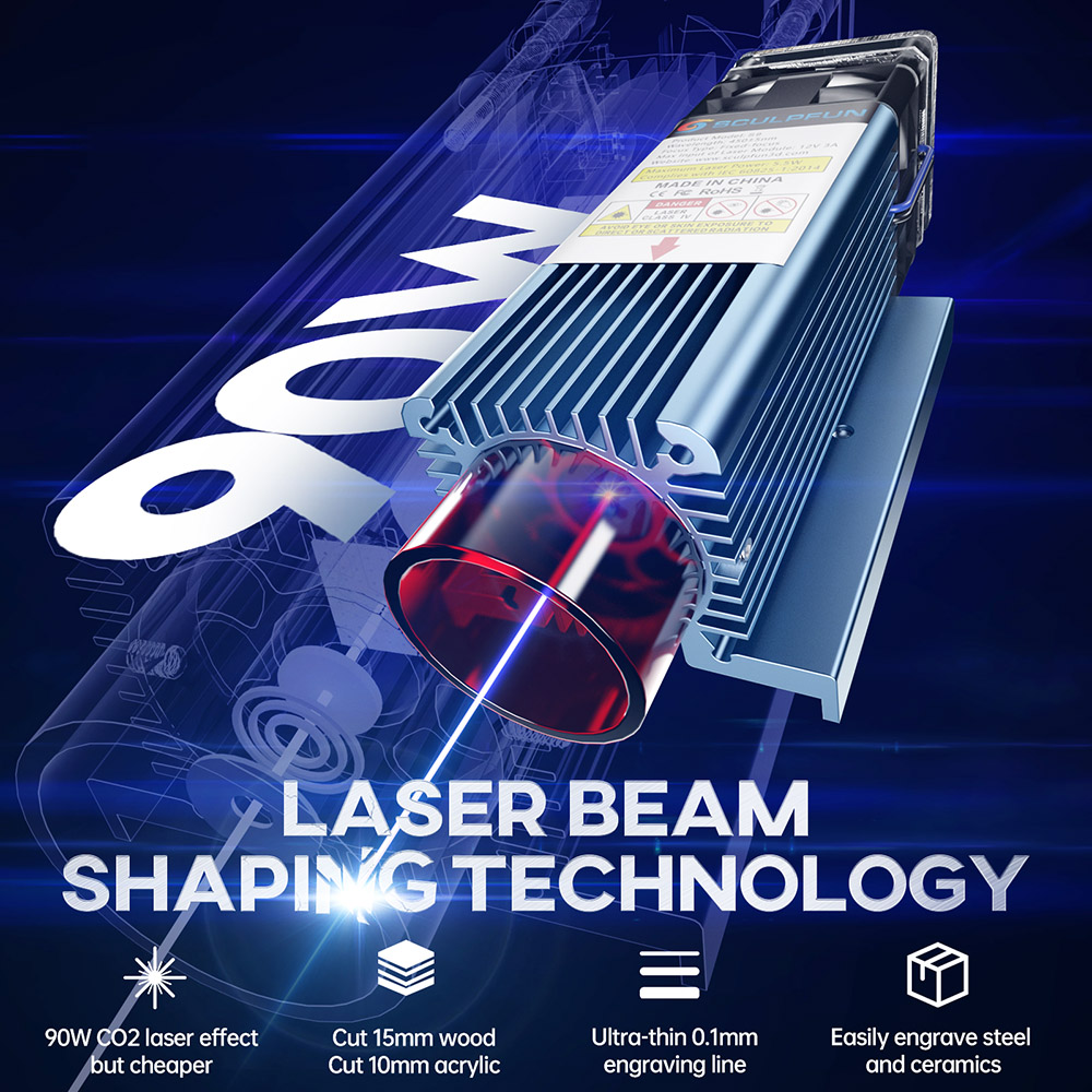 Máquina de gravação a laser Sculpfun S9 totalmente em metal CNC Área de gravação a laser de alta precisão de 5.5 W 410x420 mm