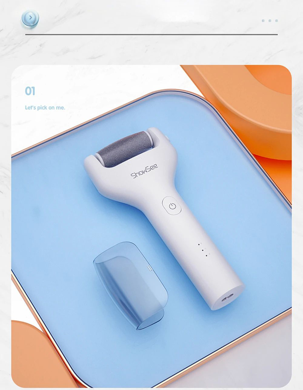 SHOWSEE B1-W Electric Foot Grinder IPX7 Waterproof Vacuum Callus Remover Long Battery Life Electric Foot Repairer-White