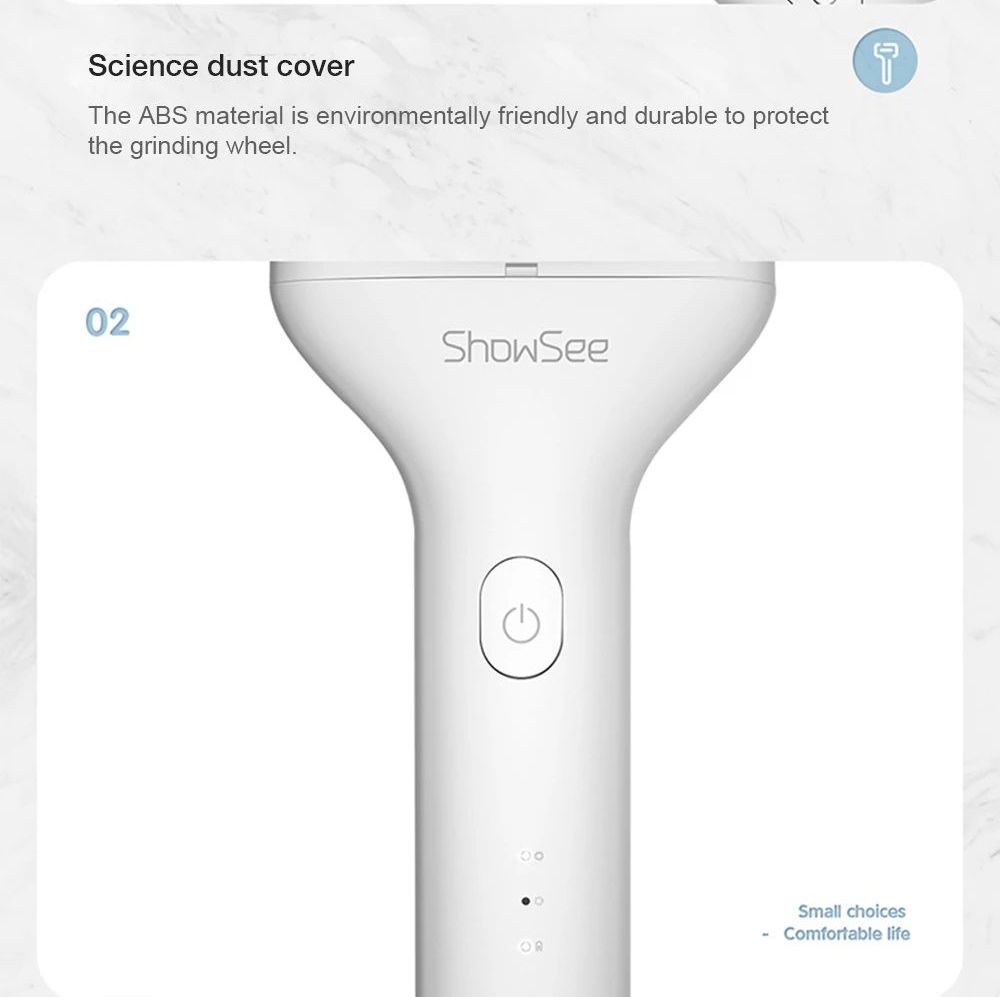 SHOWSEE B1-W Electric Foot Grinder IPX7 Waterproof Vacuum Callus Remover Long Battery Life Electric Foot Repairer-White