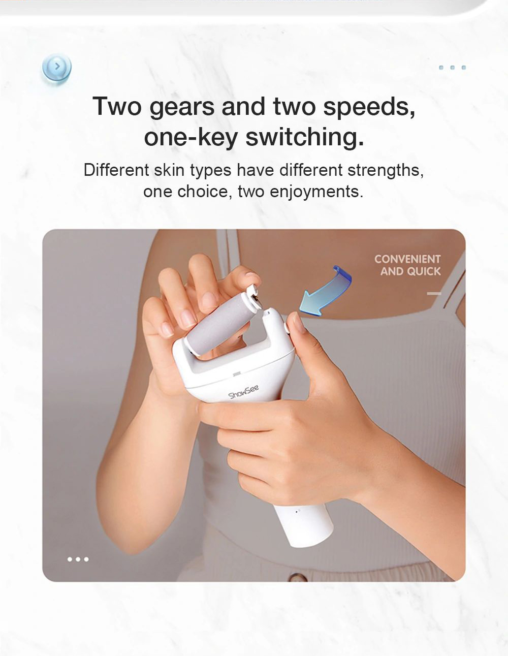 SHOWSEE B1-W Electric Foot Grinder IPX7 Waterproof Vacuum Callus Remover Long Battery Life Electric Foot Repairer-White