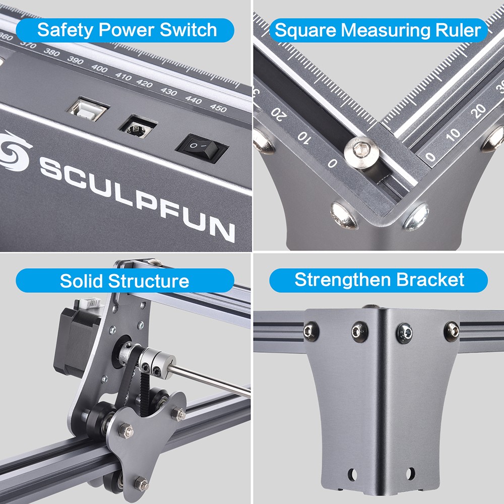 Sculpfun S6 Pro Lazer Gravür Kesme Makinesi Ahşap Metal Akrilik CNC Nokta Sıkıştırma Ultra İnce Odak 410x420mm