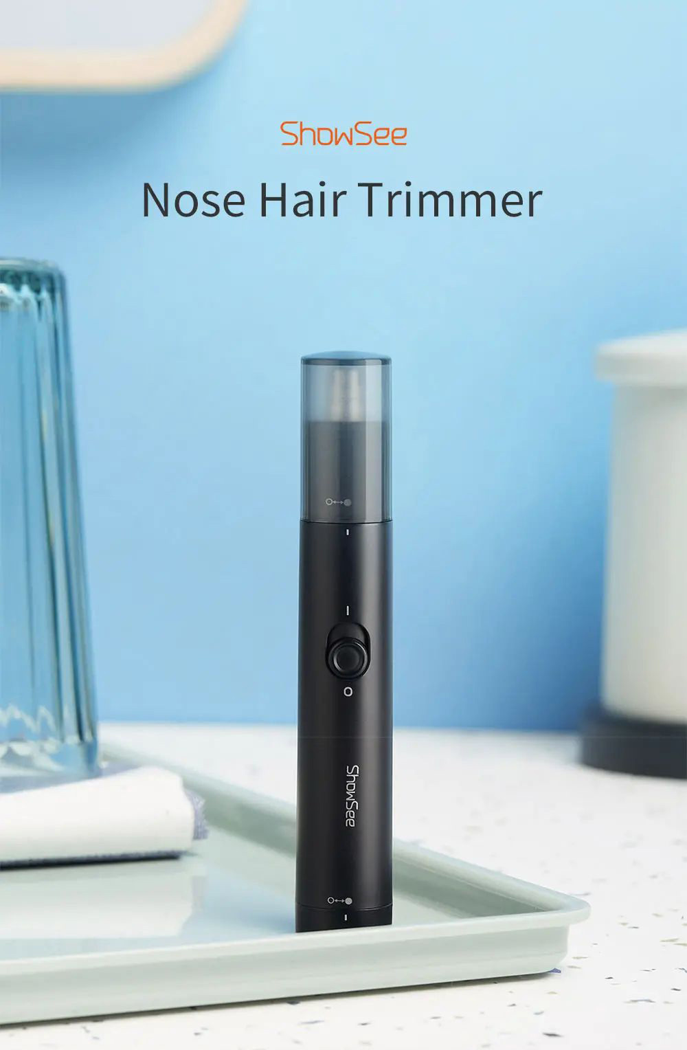 ShowSee C1-BK Portable Electric Nose Hair Trimmer Removable Washable Double-edged 360 Degree Rotating Cutter - Black