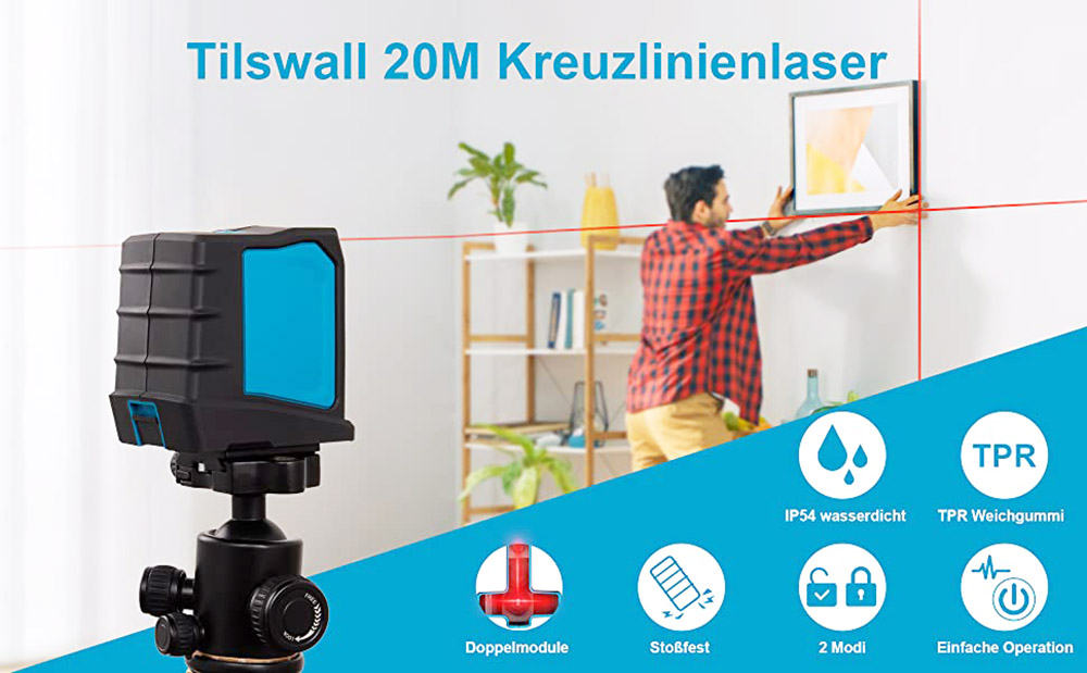 Tilswall 20M laserwaterpas Zelfnivellerende lijn Horizontale en verticale kruislijnlaser