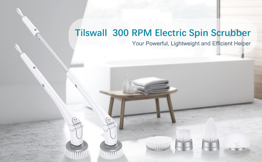 Tilswall Electric Spin Scrubber Cordless Grout Shower 360 Power Bathroom Clea... 