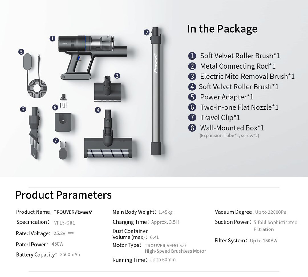 Trouver Power 12 Cordless Handheld Vacuum Cleaner, 125,000rpm 23kpa Suction, Kill  99.9% Mite, Multi Cyclones