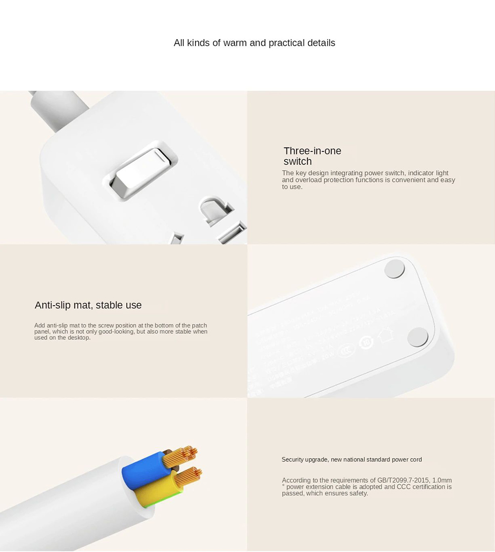 Xiaomi 20 W elosztó aljzat USB-C gyorstöltés 3 * AC kimenettel - fehér