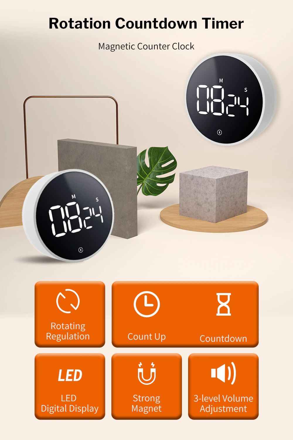 Xiaomi MIIIW Dijital Mutfak Zamanlayıcı Dönen Zamanlama Manyetik Soğurma LED Ekran 3 Ses Seviyesi