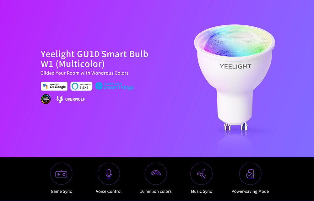 Yeelight YLDP004-A GU10 Lampadina LED intelligente colorata W1 APP per la sincronizzazione della musica di gioco Controllo vocale Funziona con Alexa Google Assistant