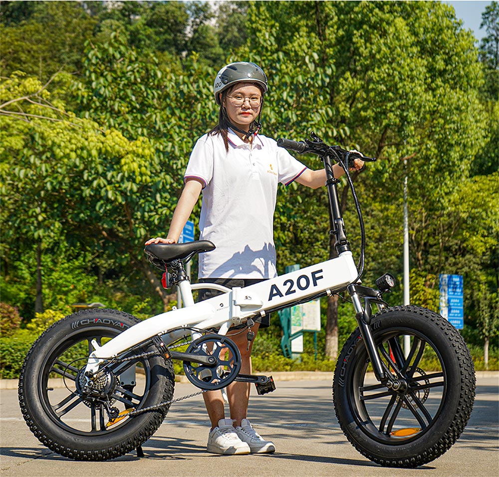ADO A20F+ International Version Off-road Electric Folding Bike 20*4.0 inch 500W Brushless DC Motor SHIMANO 7-Speed Rear Derailleur 36V 10.4Ah Removable Battery 35km/h Max speed Pure power up to 50km Range Aluminum alloy Frame - White