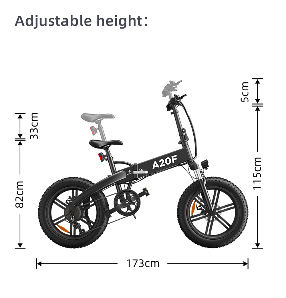 ADO A20F+ International Version Off-road Electric Folding Bike 20*4.0 inch 500W Brushless DC Motor SHIMANO 7-Speed Rear Derailleur 36V 10.4Ah Removable Battery 35km/h Max speed Pure power up to 50km Range Aluminum alloy Frame - White