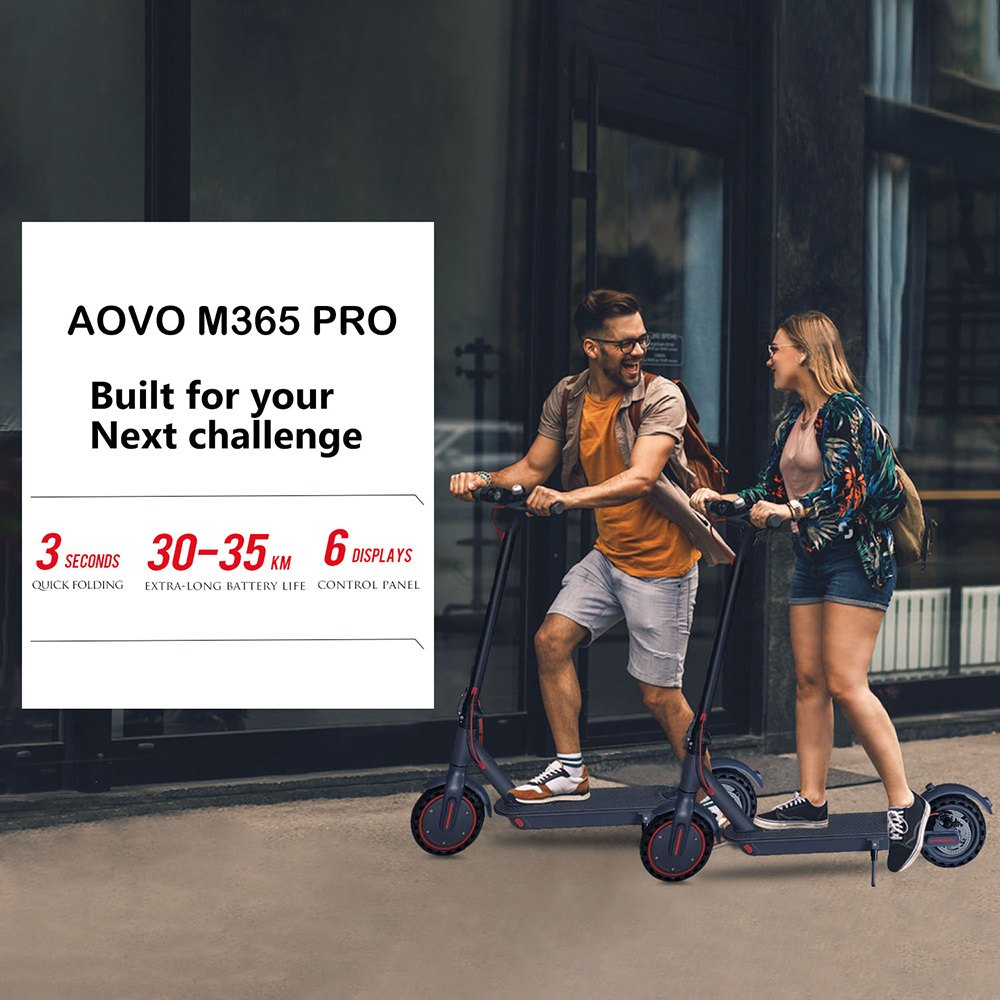 AOVO M365 Pro Folding Electric Scooter 8.5" 350W Motor 36V 10.4Ah Battery BMS 3 Speed Modes Disc Brake Max Speed 31KM/h LCD Display 25KM Long Range Aluminum Alloy Frame Support Bluetooth APP - Black