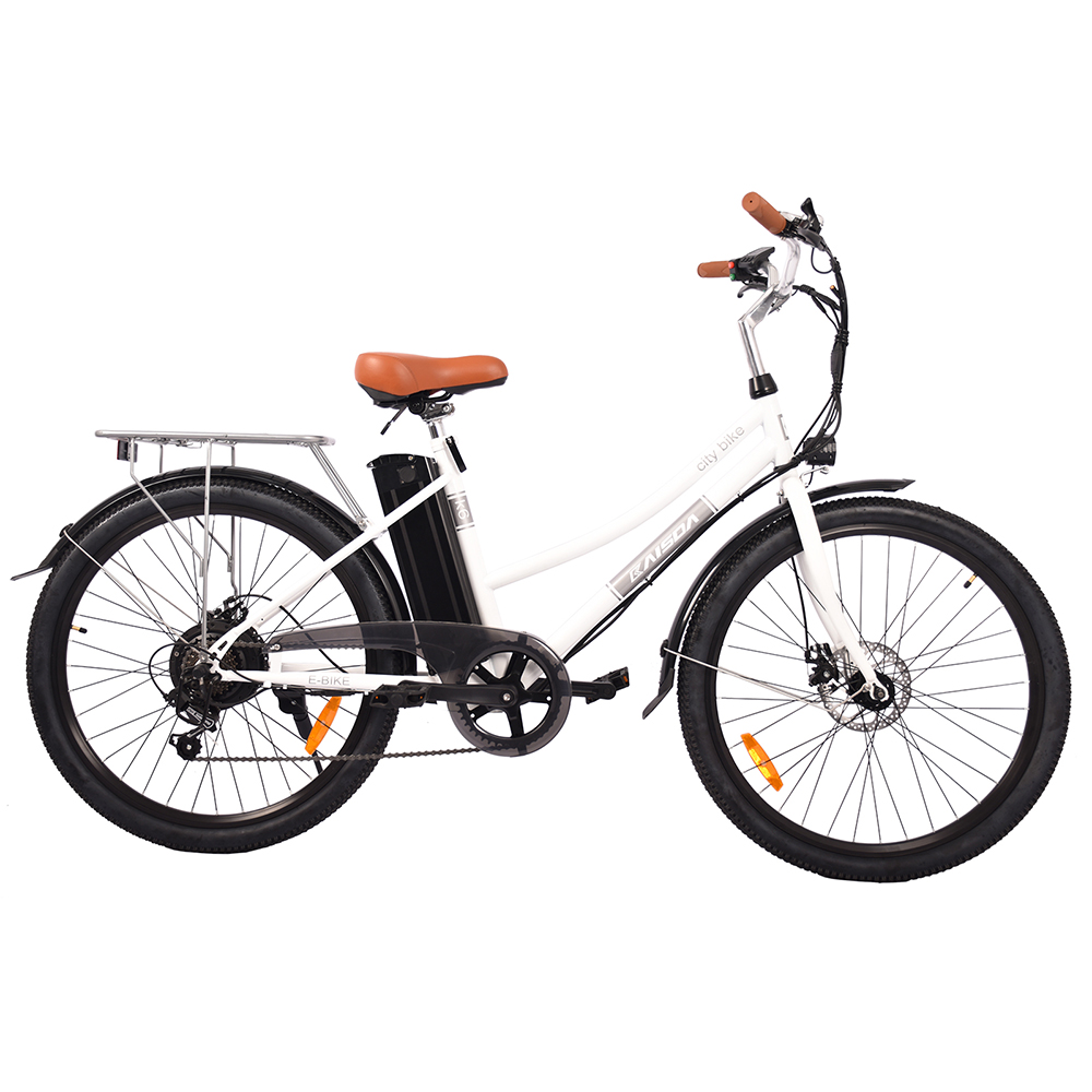 KAISDA K6 Electric City Bike 26 inch 36V 10Ah 350W Motor Shimano 7-speed e-bike waterproof IP54 LED Light  - White