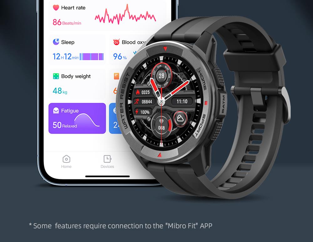 Mibro Watch X1 V5.0 Bluetooth Smartwatch 1.3 Inch AMOLED Screen 38 Sports Modes Heart Rate Blood Oxygen Sleep Monitoring 5ATM Water-Resistant 350mAh Battery 60 Days Long Standby Time Multi-language - Black