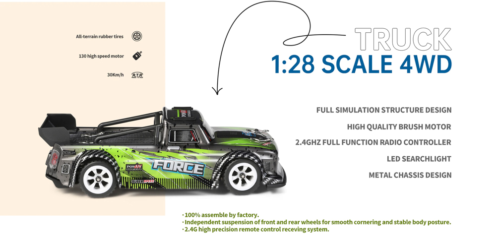 Wltoys 284131 1/28 2.4G 4WD RC Car with Light 30KM/H Short Course Drift Vehicle Models - Two Batteries