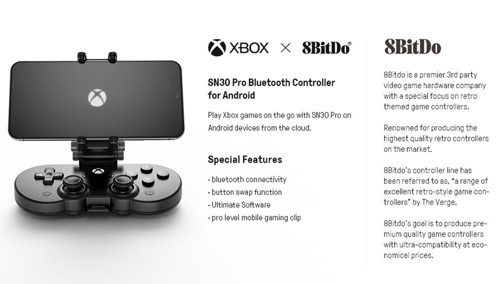 Android'de Xbox Bulut Oyun için 8BitDo SN30 Pro Bluetooth Oyun Denetleyicisi