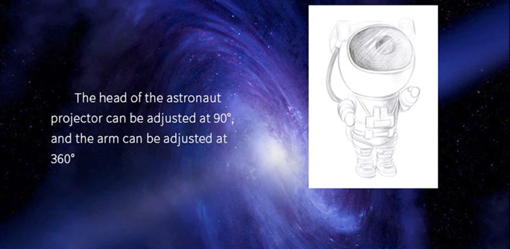 Projetor Astronauta Galaxy Céu Estrelado Luz Noturna com 8 Efeitos Nebulosa Cabeça Rotativa de 90 Graus Braços Rotativos de 360 ​​Graus