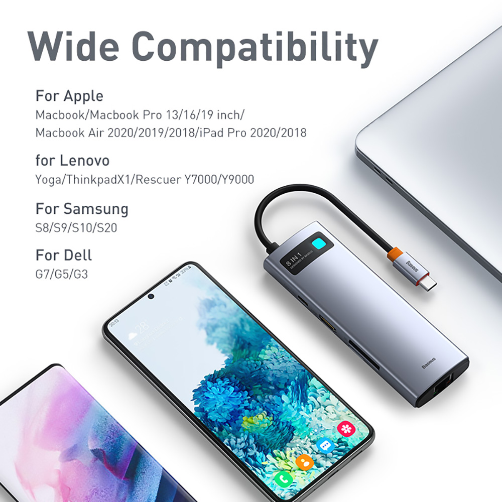 Baseus 5-in-1 Type-C USB 3.0 HUB Adapter for Laptop Tablet Phone - Gray