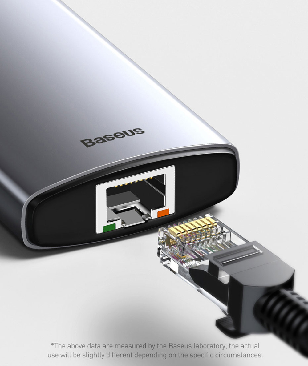 Baseus 8-in-1 Type-C USB 3.0 HUB Adapter สำหรับโทรศัพท์แท็บเล็ตแล็ปท็อป - สีเทา