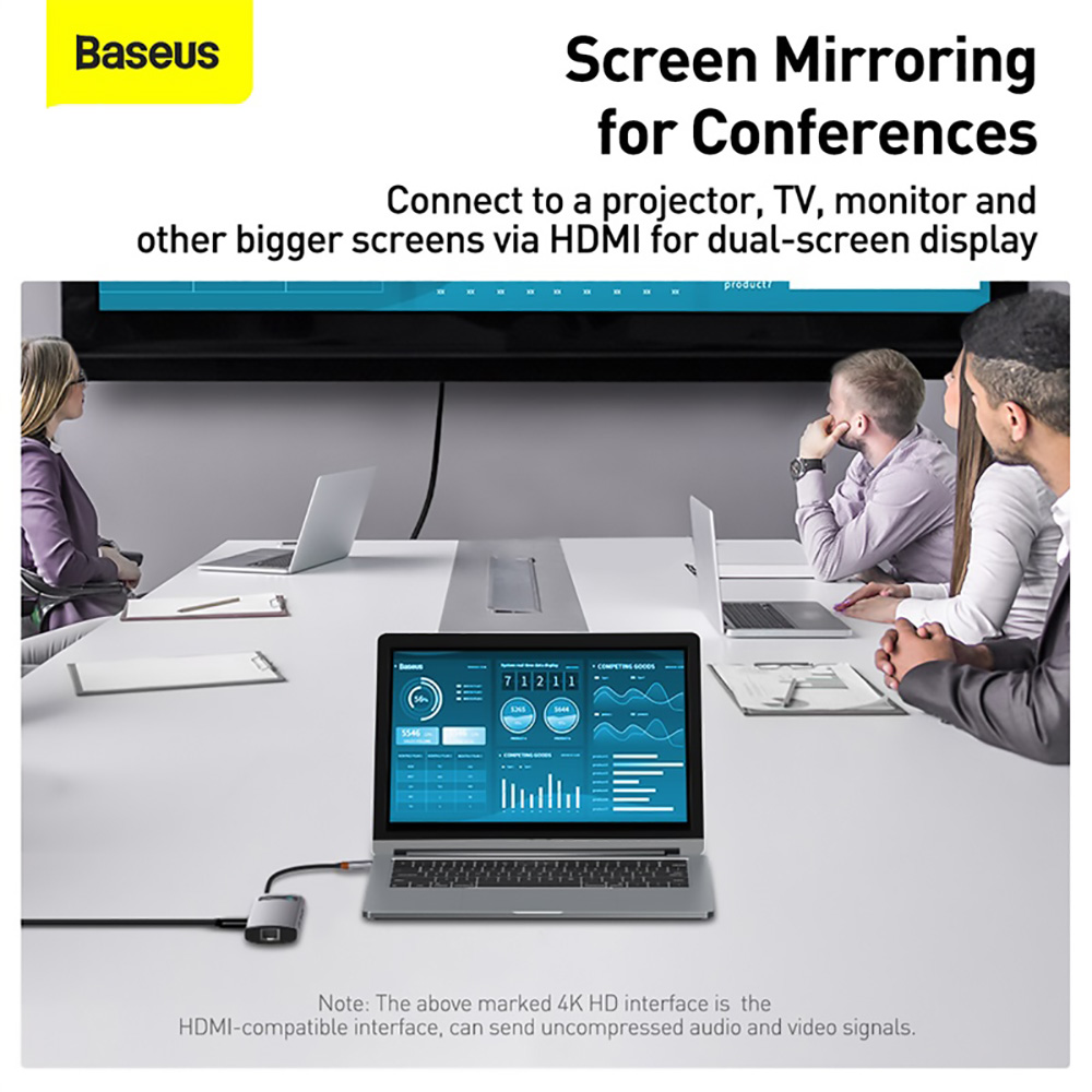Baseus 8-en-1 Type-C USB 3.0 HUB Adapter para Laptop Tablet Phone - Gris