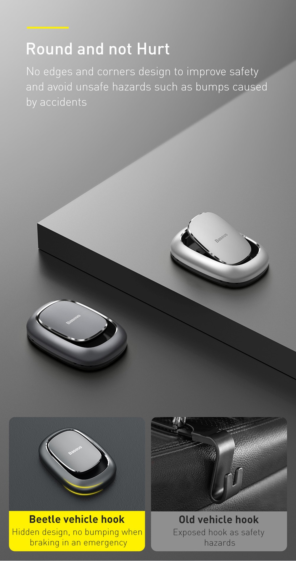 Baseus אטב אוטומטי קליפ ווי רכב לתיק אחסון כבל USB ארגונית מפתח קולב אביזרי מתכת ווי רכב 2 יחידות