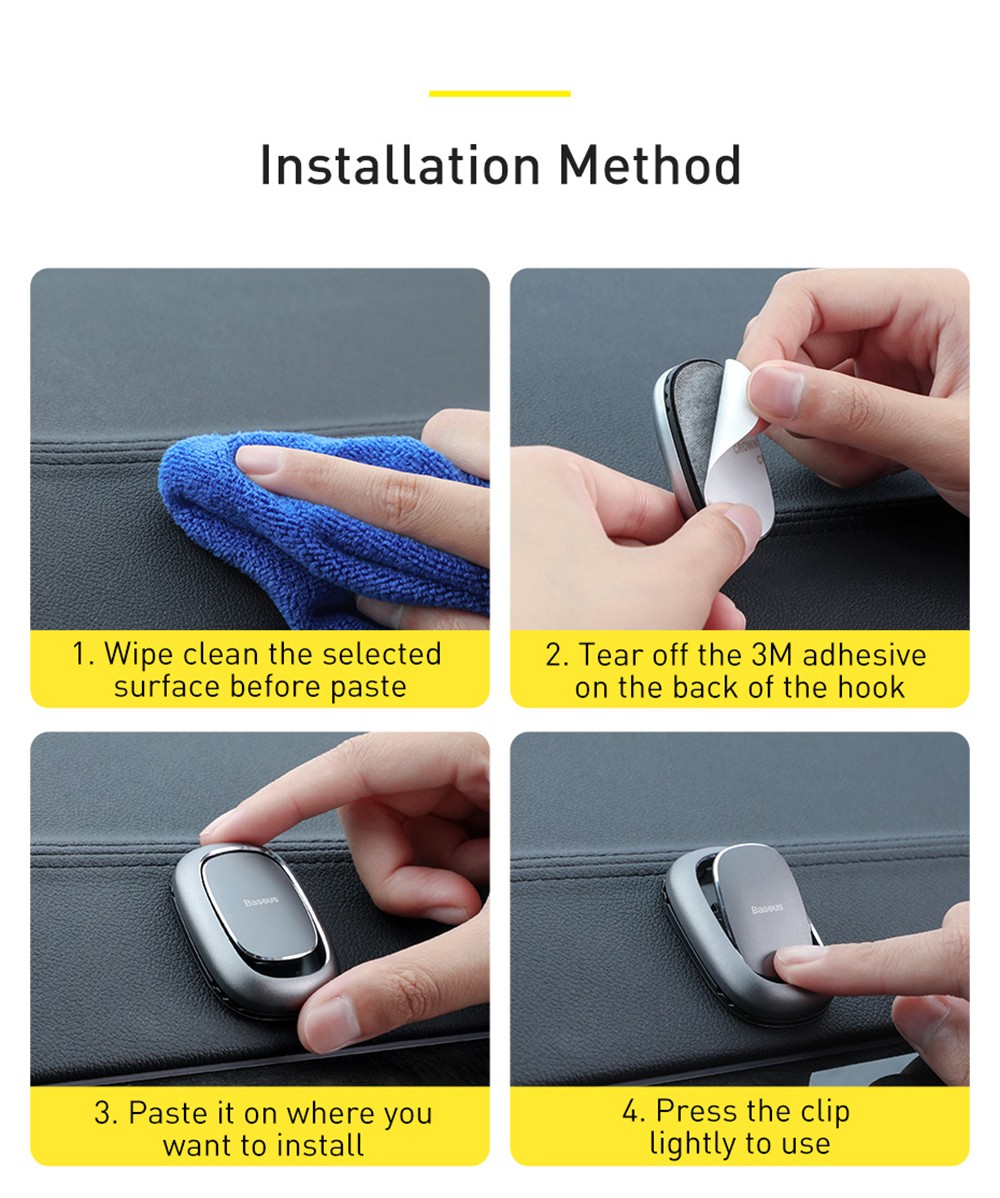 Baseus Auto Fastener Clip Ganci per veicoli per borsa Cavo USB Organizzatore di archiviazione Portachiavi Accessori Ganci per auto in metallo 2 pezzi