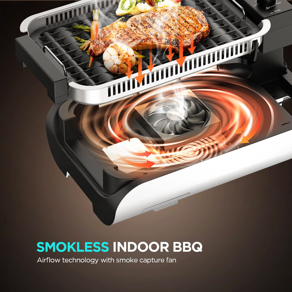 CalmDo Indoor Smokeless Grill 1000W Power Simple Cleaning and Storage - Black