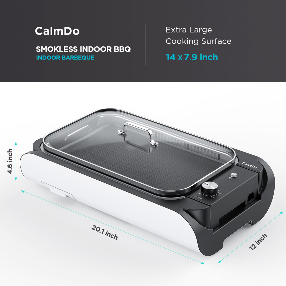 Внутренний бездымный гриль CalmDo мощностью 1000 Вт Простая очистка и хранение - черный
