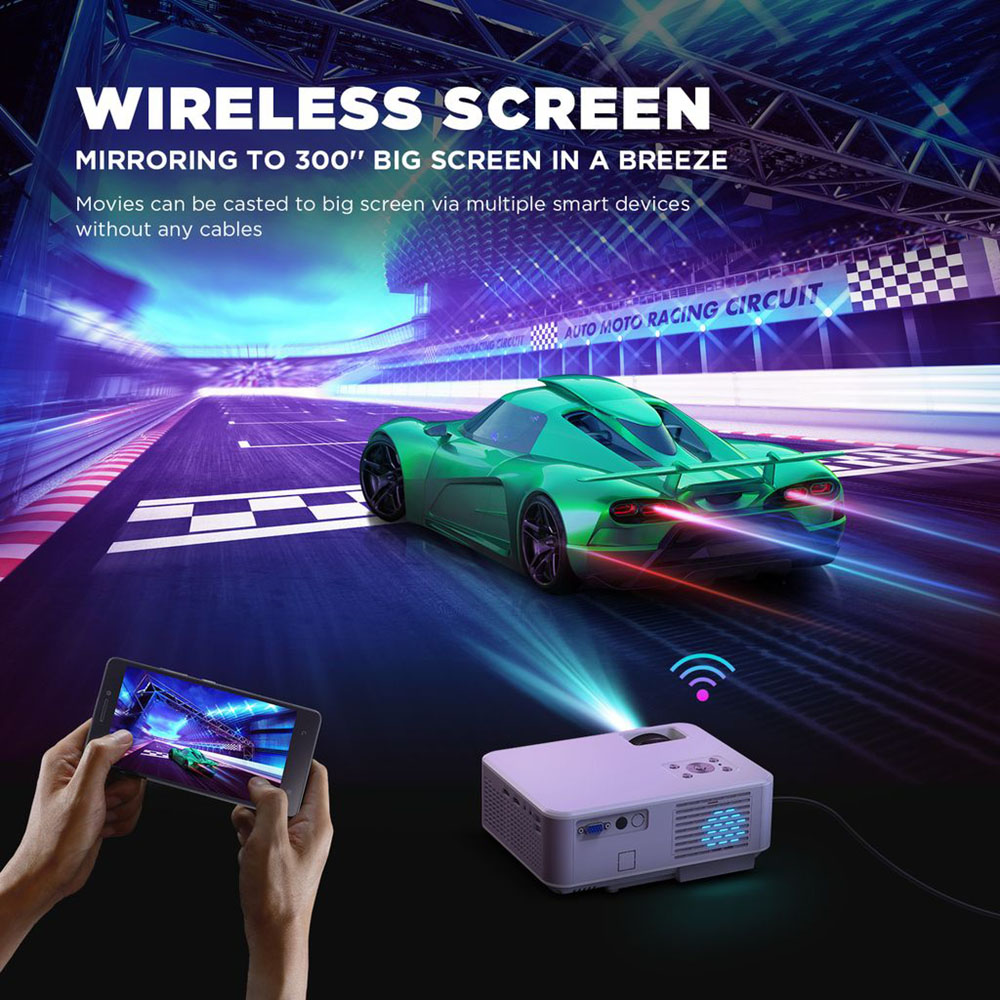 Bomaker C9 Projector Native 720P 200 ANSI Lumens iOS Android Wireless Screen Mirroring