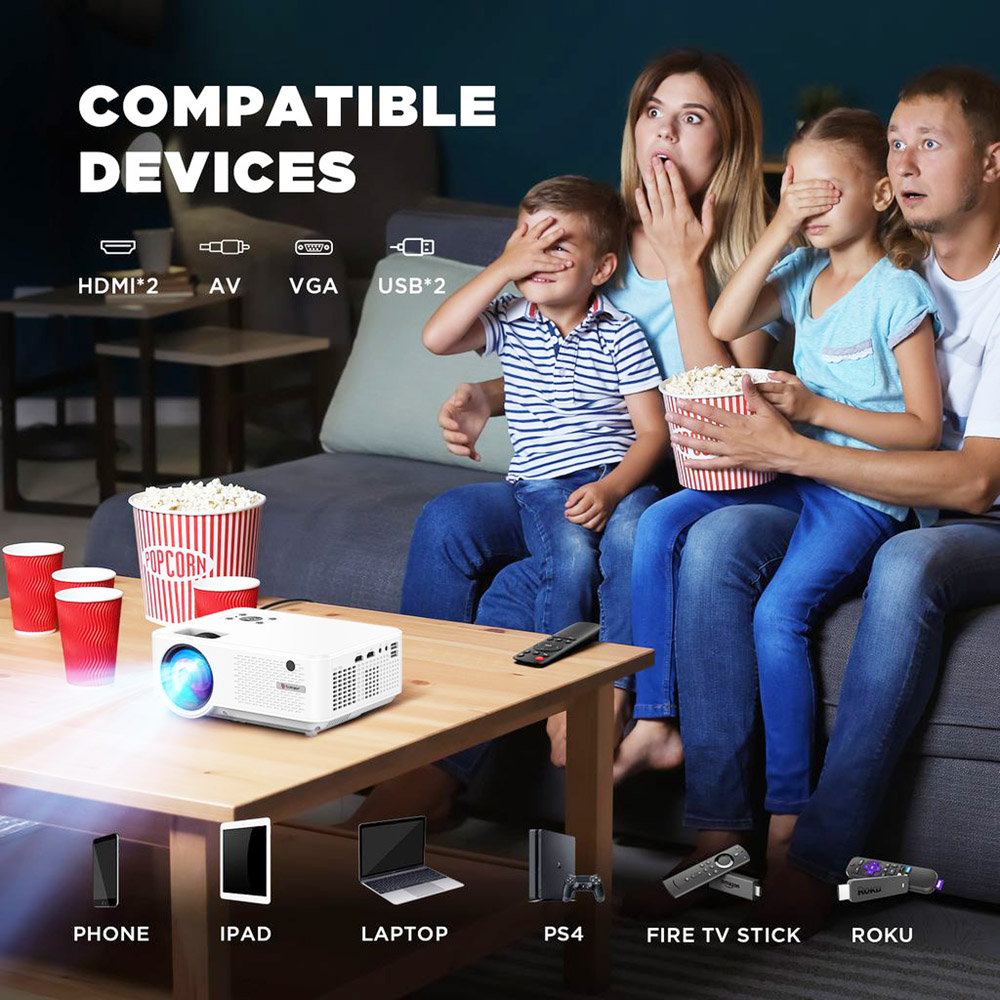 Bomaker C9 Projector Native 720P 200 ANSI Lumens iOS Android Wireless Screen Mirroring