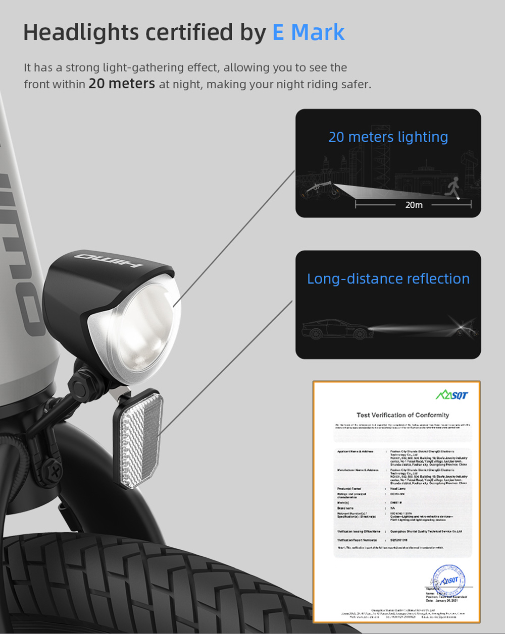 HIMO Z20 Max Electric Bicycle 250W Motor 20 Inches Up to 25Km/h with Pedal Throttle and E-assist Mode All-weather Tires - White