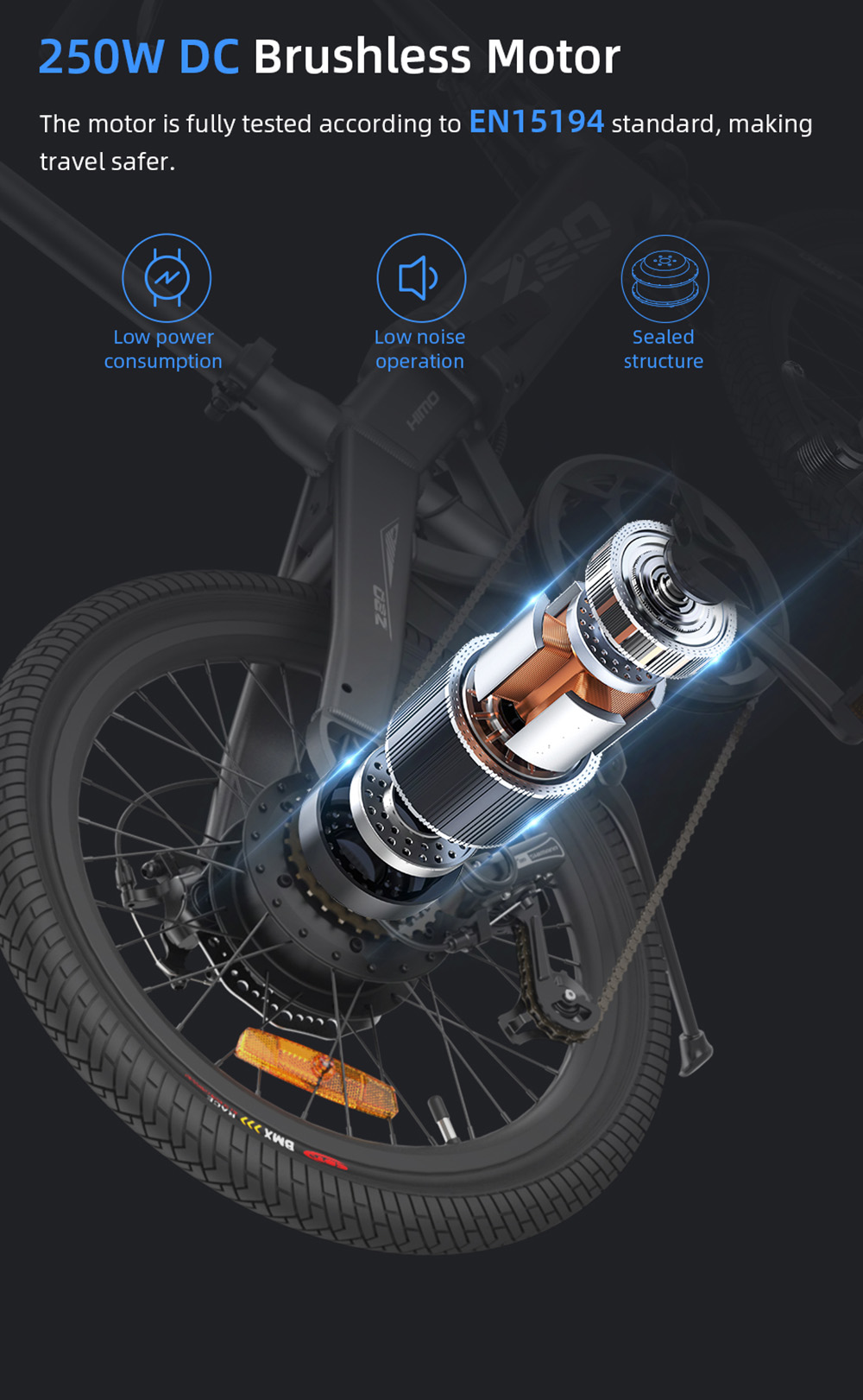 HIMO Z20 Max電動自転車250Wモーター20インチ、最大25Km / h、ペダルスロットルおよびEアシストモード全天候型タイヤ-ホワイト