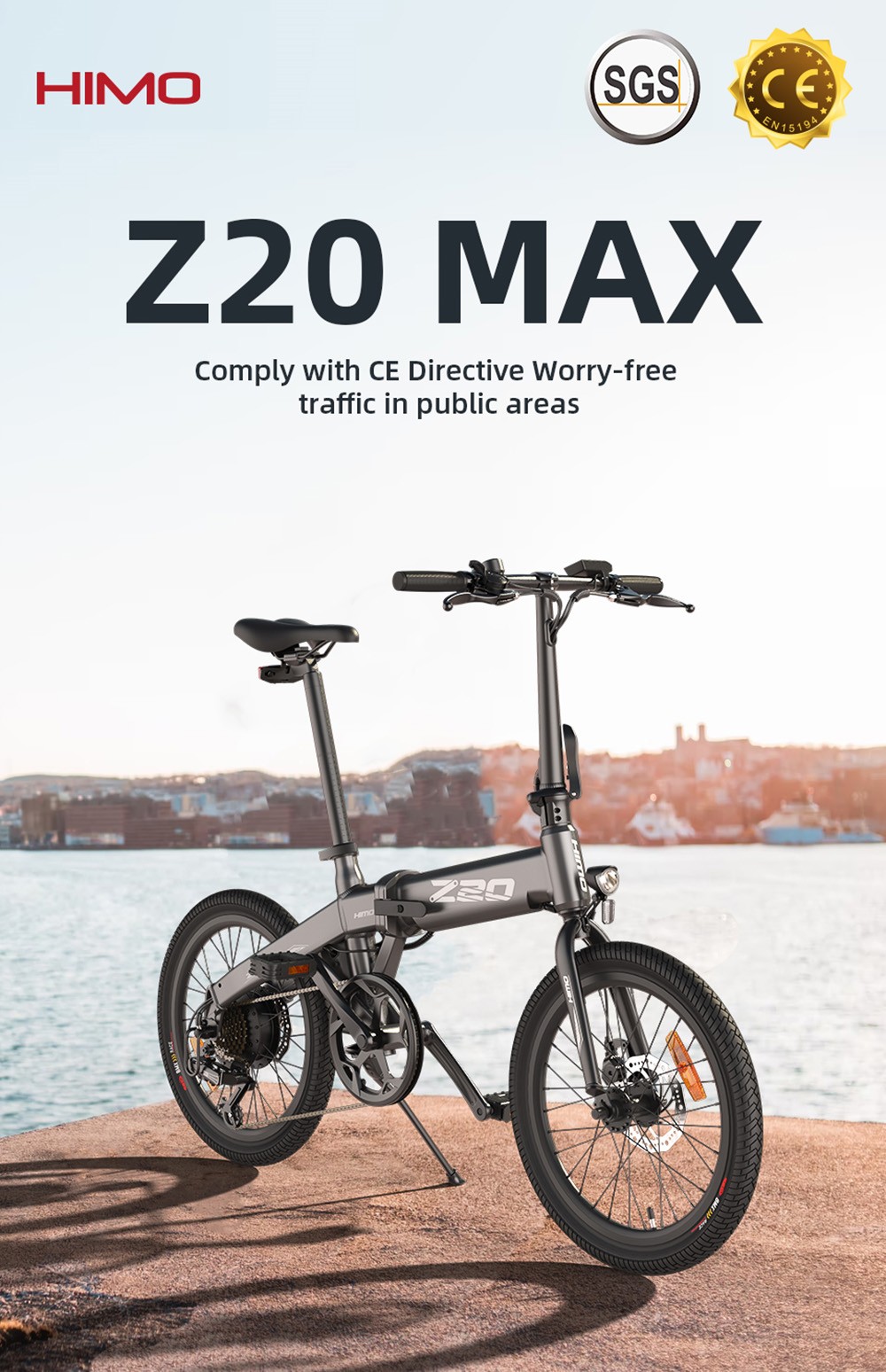 HIMO Z20 Max Electric Bicycle 250W Motor Up to 25Km/h 20 Inches with Pedal Throttle and E-assist Mode All-weather Tires - Gray