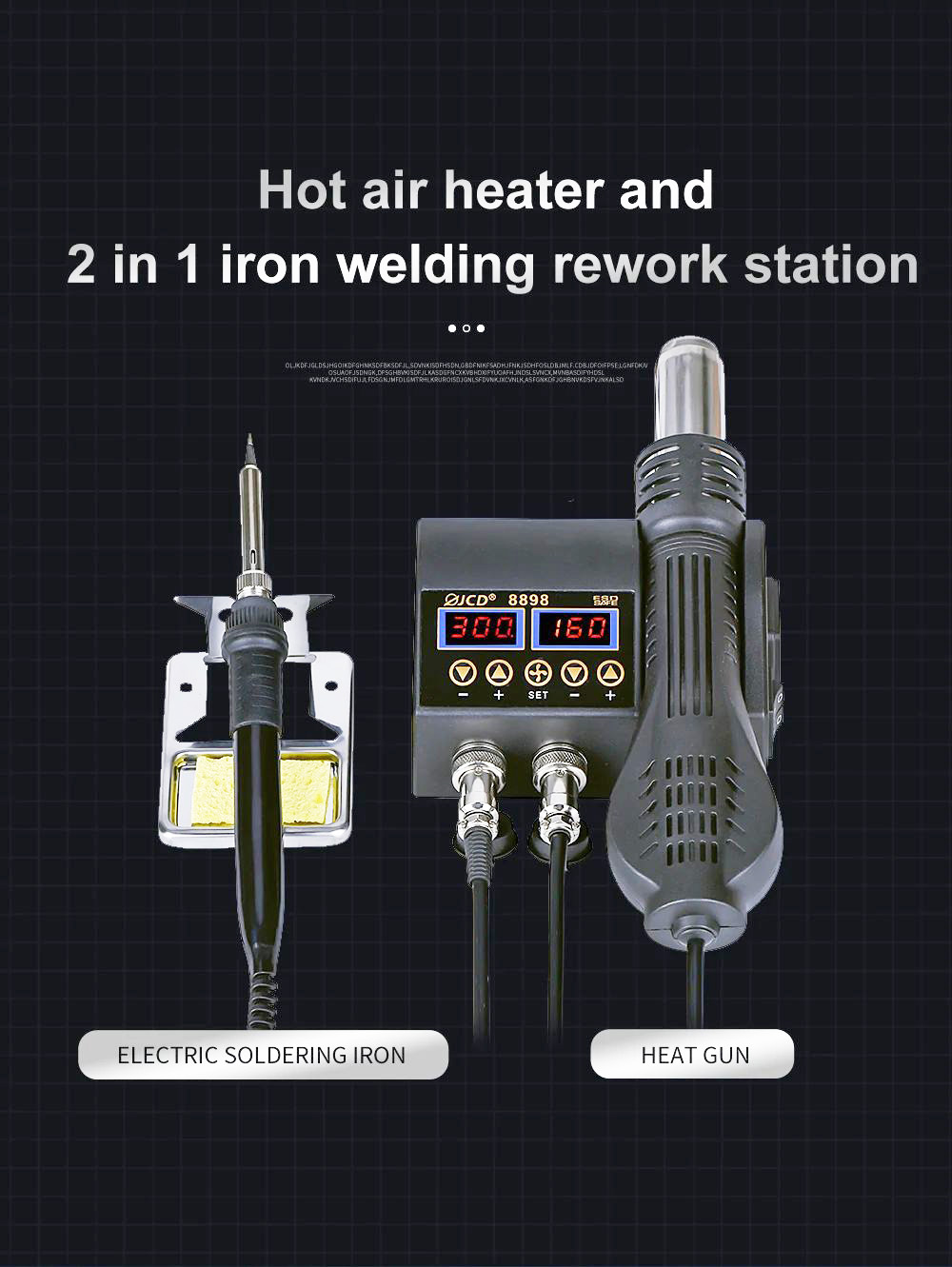 JCD 8898 2in1 750 واط محطة لحام مسدس الهواء الساخن سخان شاشة LCD رقمية لحام الحديد محطة إعادة العمل