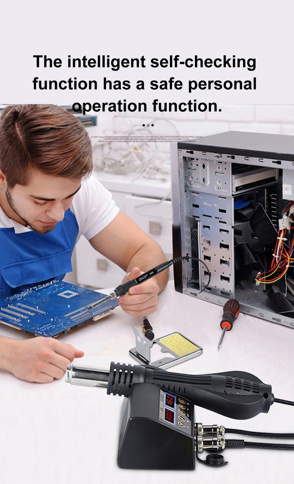 JCD 8898 2in1 750W Soldering Station Hot Air Gun Heater LCD Digital Display Soldering Iron Welding Rework Station