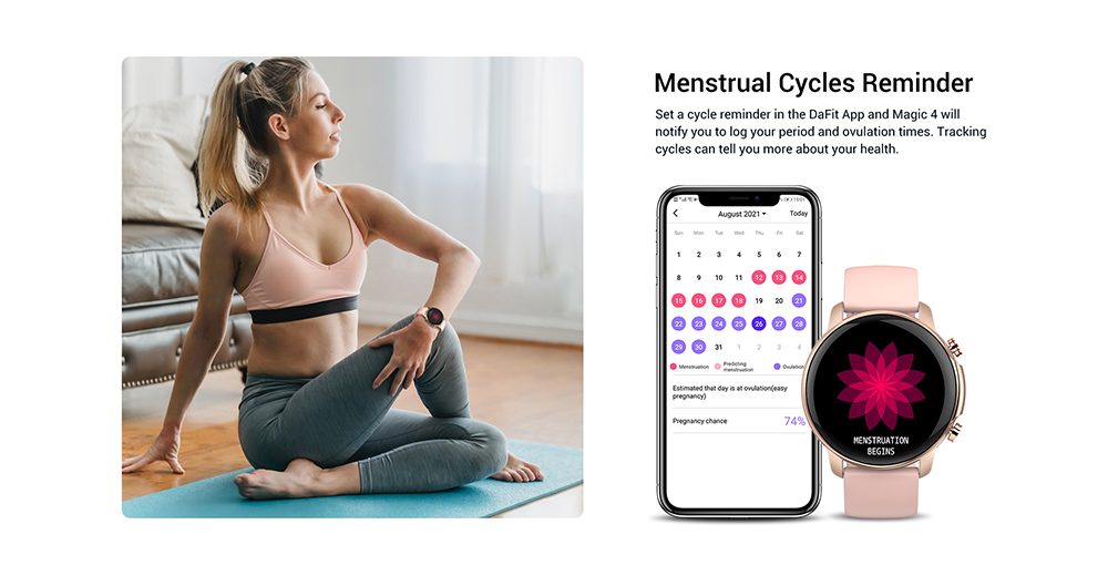 Kospet Magic 4 V5.0 Bluetooth okosóra 1.32 hüvelykes TFT érintőképernyős pulzusmérő vérnyomásmérő női menstruációs időszakra emlékeztető 20 sportolási mód 5ATM vízálló 30 napos készenléti idő több nyelven - fekete