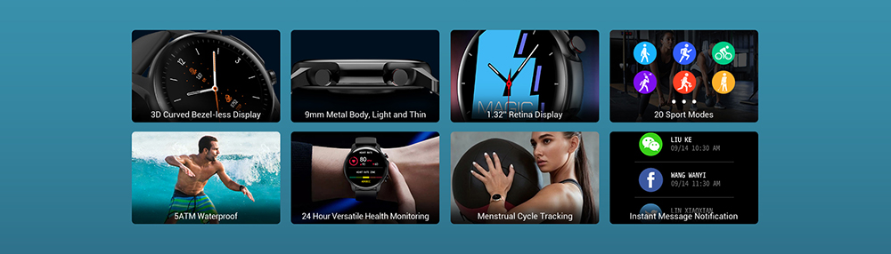 Kospet Magic 4 V5.0 Bluetooth Smartwatch 1.32 Inch TFT Touch Screen Heart Rate Blood Pressure Monitor Women's Menstrual Period Reminder 20 Sports Modes 5ATM Water Resistant 30 Days Long Standby Time Multi-language - Pink