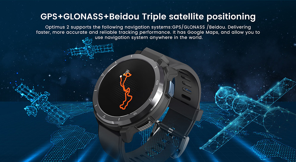 Kospet Optimus 2 Bluetooth Smartwatch 1.6 Inch Touch Screen Helio P22 13MP Camera Android 10.7 4GB RAM 64GB ROM 31 Sports Modes 5ATM Water Resistant 1260mAh Battery Multi-language - Black