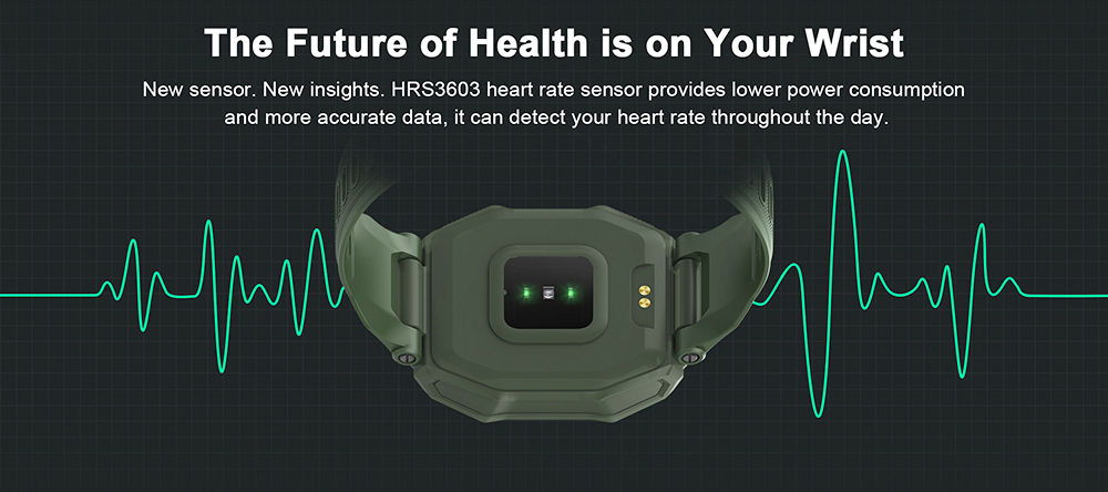 Kospet Rock Outdoor Bluetooth Smartwatch 1.69-дюймовый прямоугольный TFT-экран Монитор сердечного ритма, артериального давления SpO2 Монитор 20 спортивных режимов 3ATM Водонепроницаемая батарея 350 мАч - зеленый