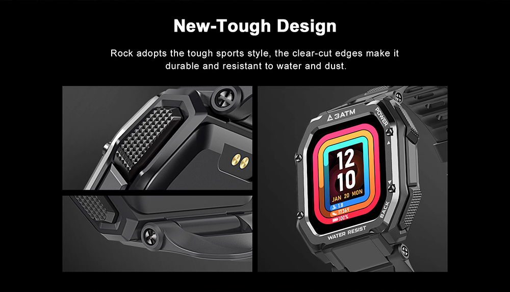 Kospet Rock Outdoor Bluetooth Smartwatch 1.69 นิ้วสี่เหลี่ยมผืนผ้าหน้าจอ TFT อัตราการเต้นหัวใจความดันโลหิต SpO2 Monitor 20 โหมดกีฬา 3ATM แบตเตอรี่ 350mAh กันน้ำ - สีเขียว