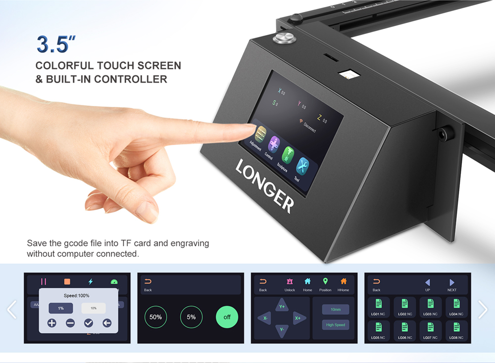 LÄNGERER RAY5-Lasergravierer 32-Bit-Chipsatz WIFI-Verbindung mit Touchscreen und Offline-Schnitzen