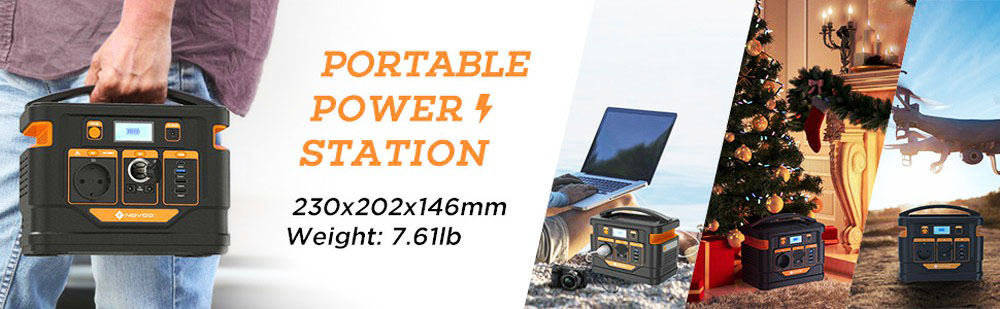 NOVOO ESS 296Wh Portable Power Station with 300W AC Socket PD 45W USB C Port Car Socket 3 USB A Ports Total 8 Ports